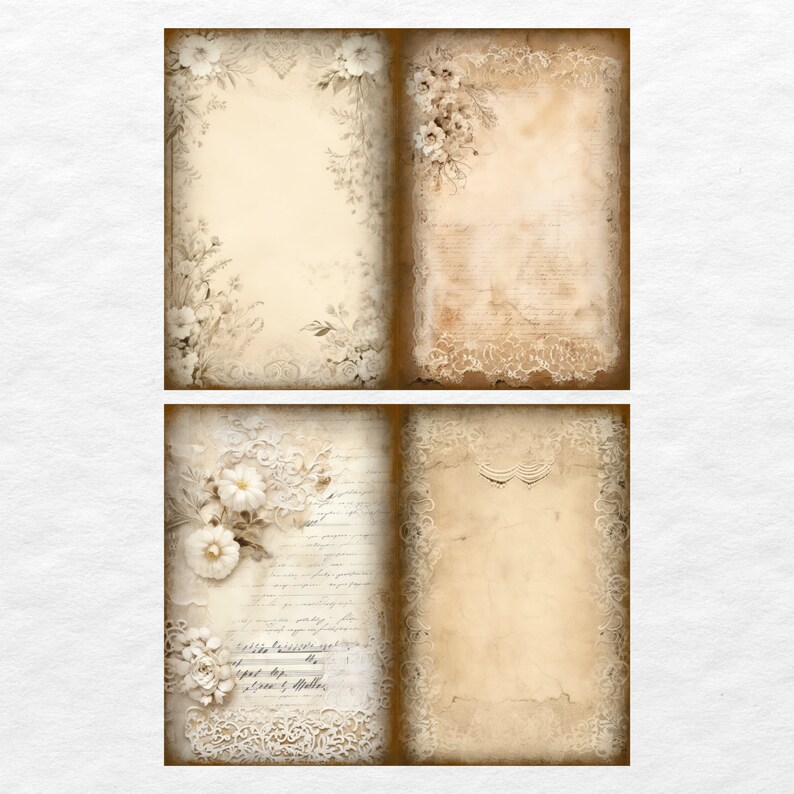 Vintage Lace Junk Journal Pages, Digital Grunge Scrapbook Paper ...