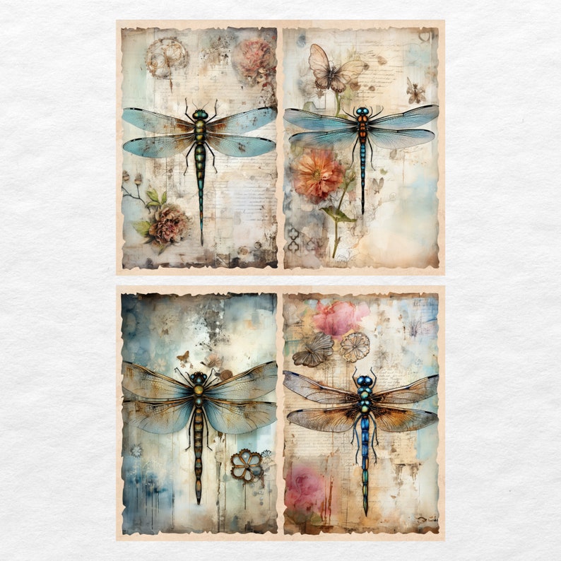 Dragonflies Junk Journal Kit, Vintage Journal Papers, Dragonfly Junk Journal Printable, Vintage Junk Journal Digi Kit, Printable Journal image 6