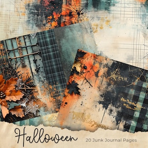 Halloween Junk Journal Pages, Digital Scrapbook Paper Kit, Spooky Gothic Printable, Vintage Ephemera, Pumpkin Collage Sheet, Grimoire BOS