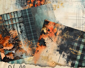 Halloween Junk Journal Pages, Digital Scrapbook Paper Kit, Spooky Gothic Printable, Vintage Ephemera, Pumpkin Collage Sheet, Grimoire BOS