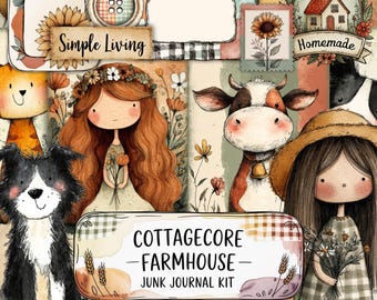 Farm Junk Journal Kit, Digital Watercolor Countryside Paper, Printable Vintage Scrapbook Kit, Farm Animals Collage Sheet, Country Living