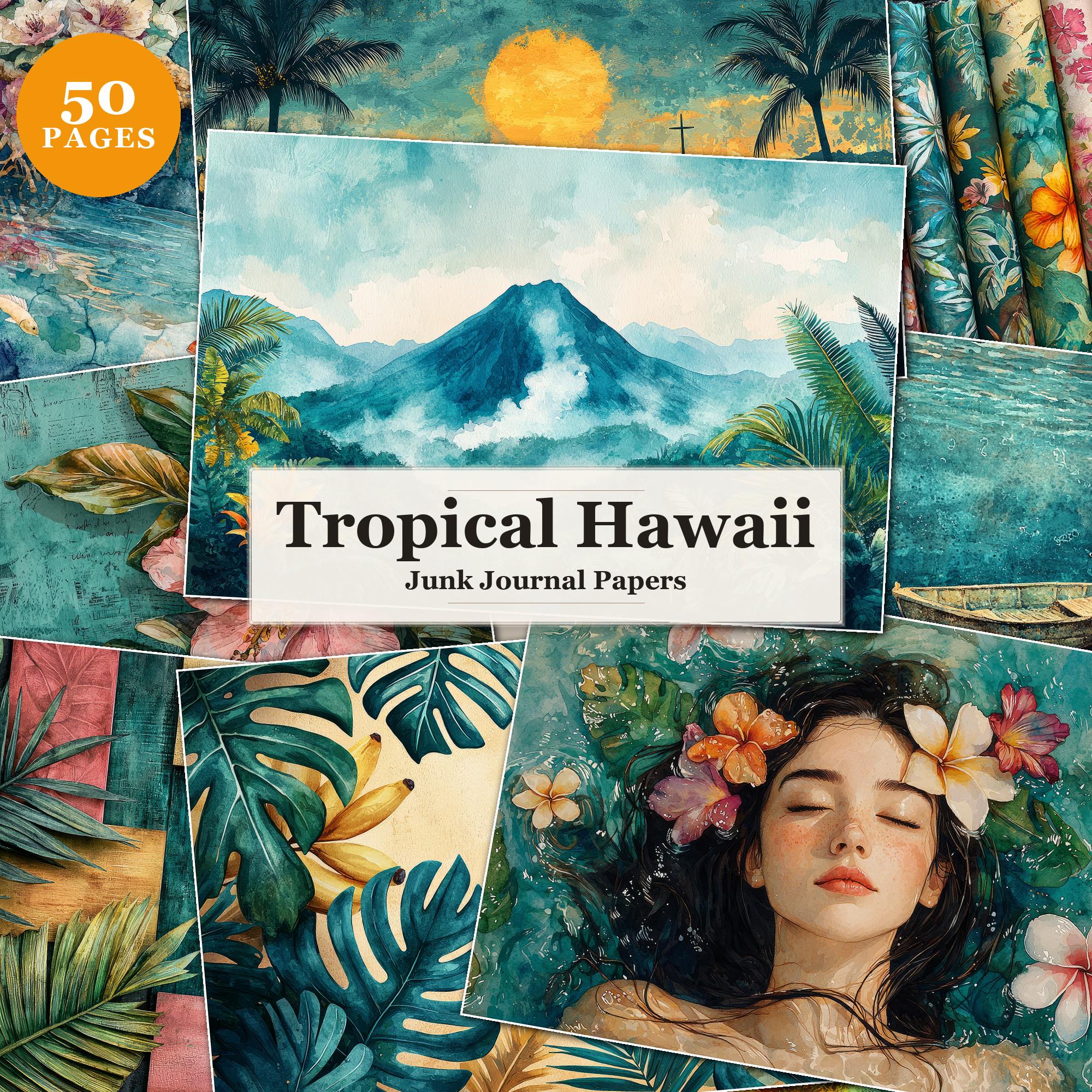 Tropical Hawaii Junk Journal Kit Monstera Hibiscus Floral Summer Beach ...