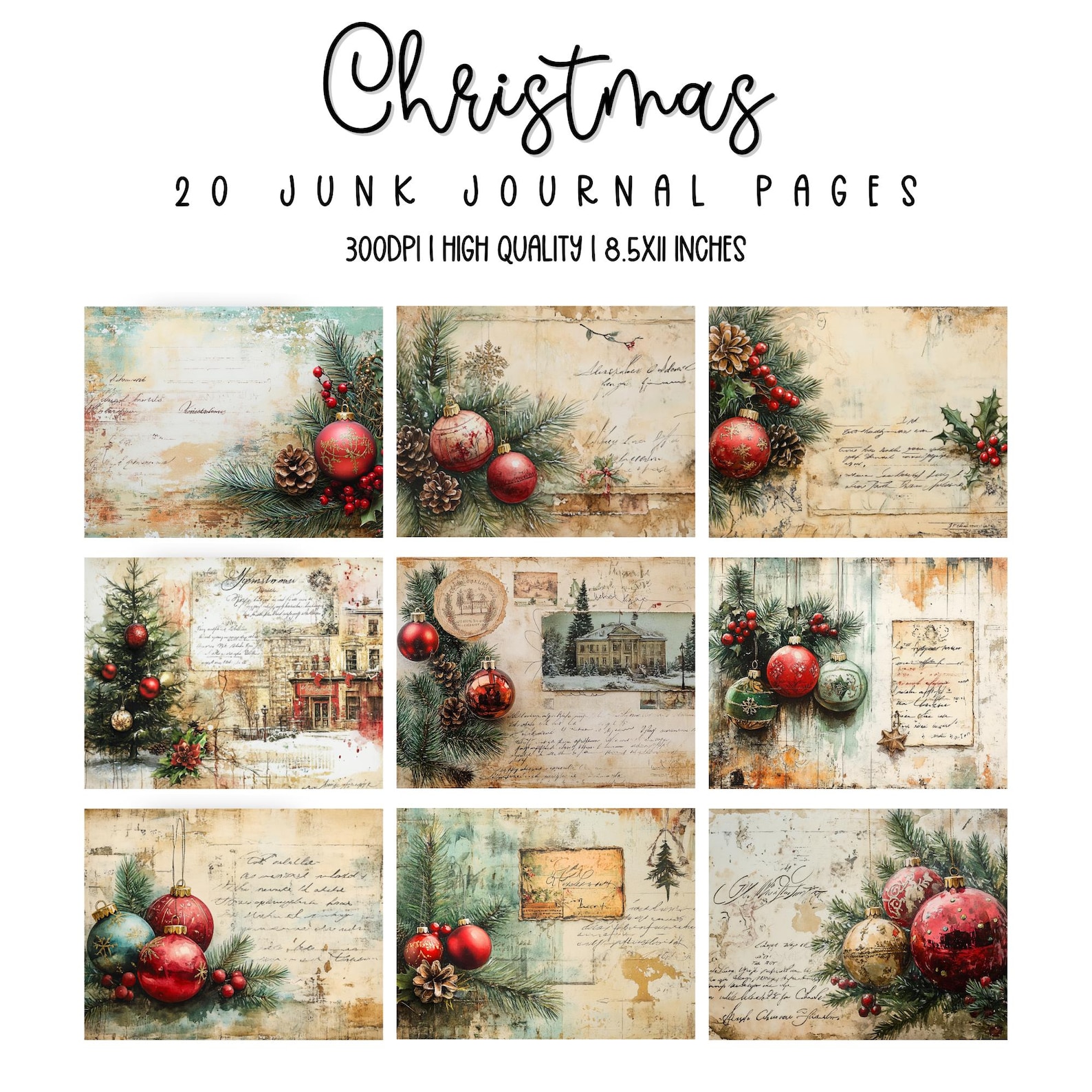 Christmas Junk Journal Kit, Vintage Merry Christmas Junk Journal Pages ...