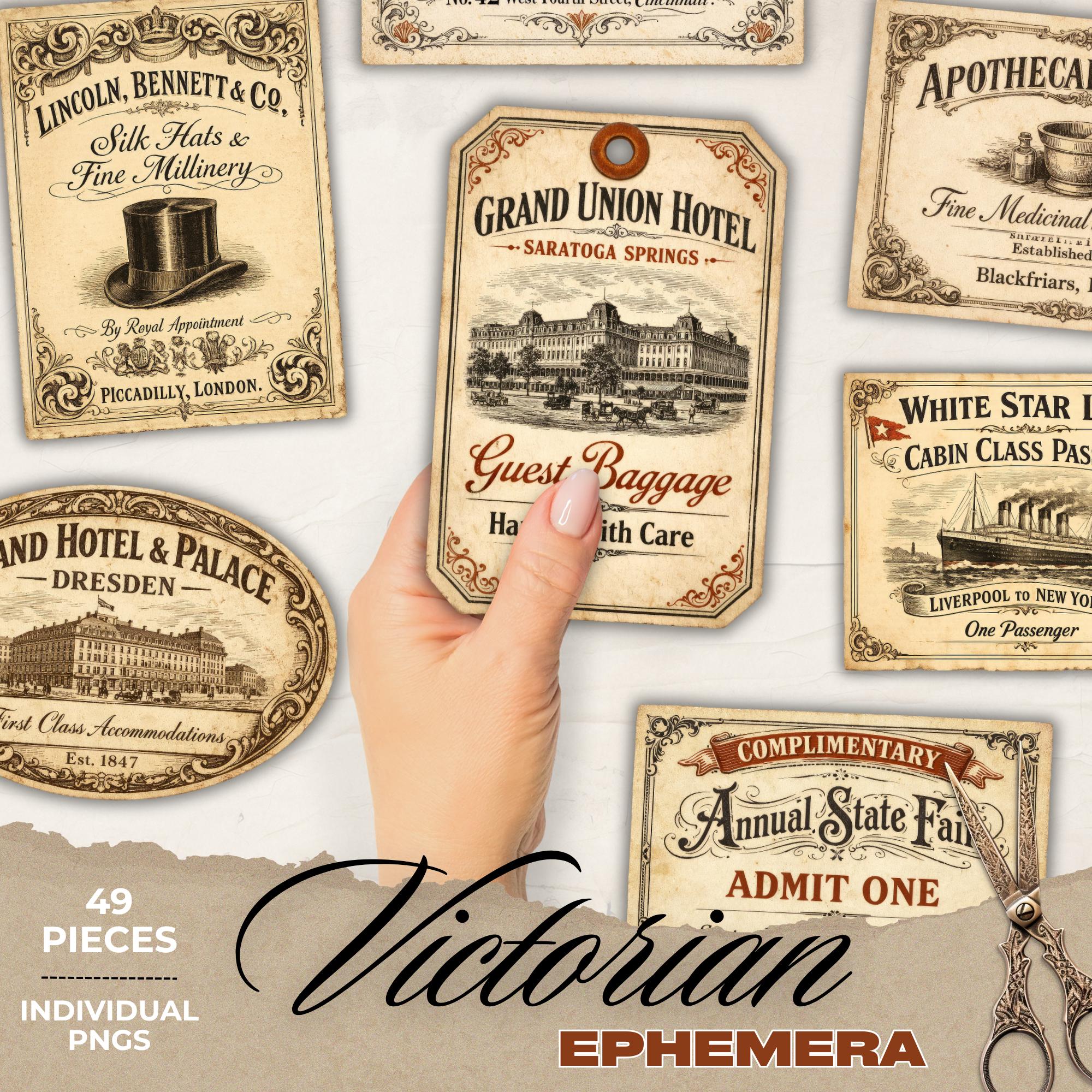 Victorian Ephemera Bundle, Vintage Labels & Tickets PNG, Antique Hotel ...