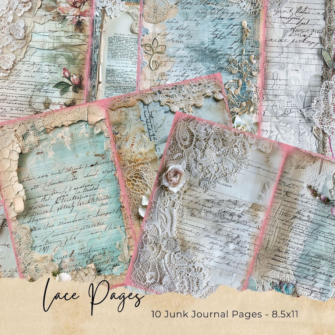 Vintage Lace Junk Journal Pages, Digital Grunge Scrapbook Paper ...