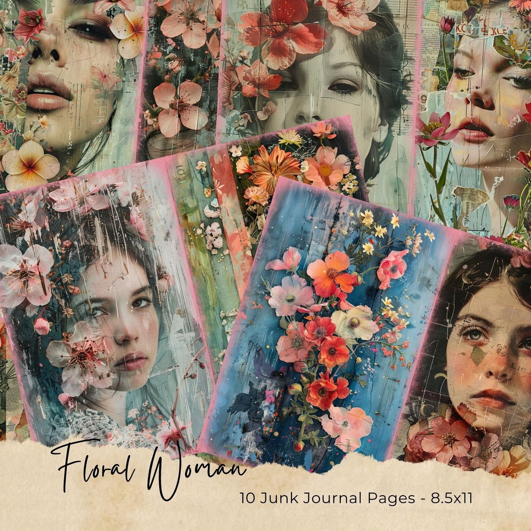 Floral Women Junk Journal Pages, Digital Scrapbook Paper Kit, Floral ...