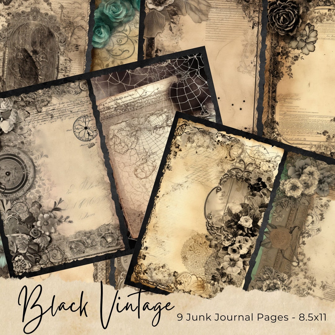 Dark Floral Junk Journal Pages, Digital Scrapbook Paper Kit, Victorian ...
