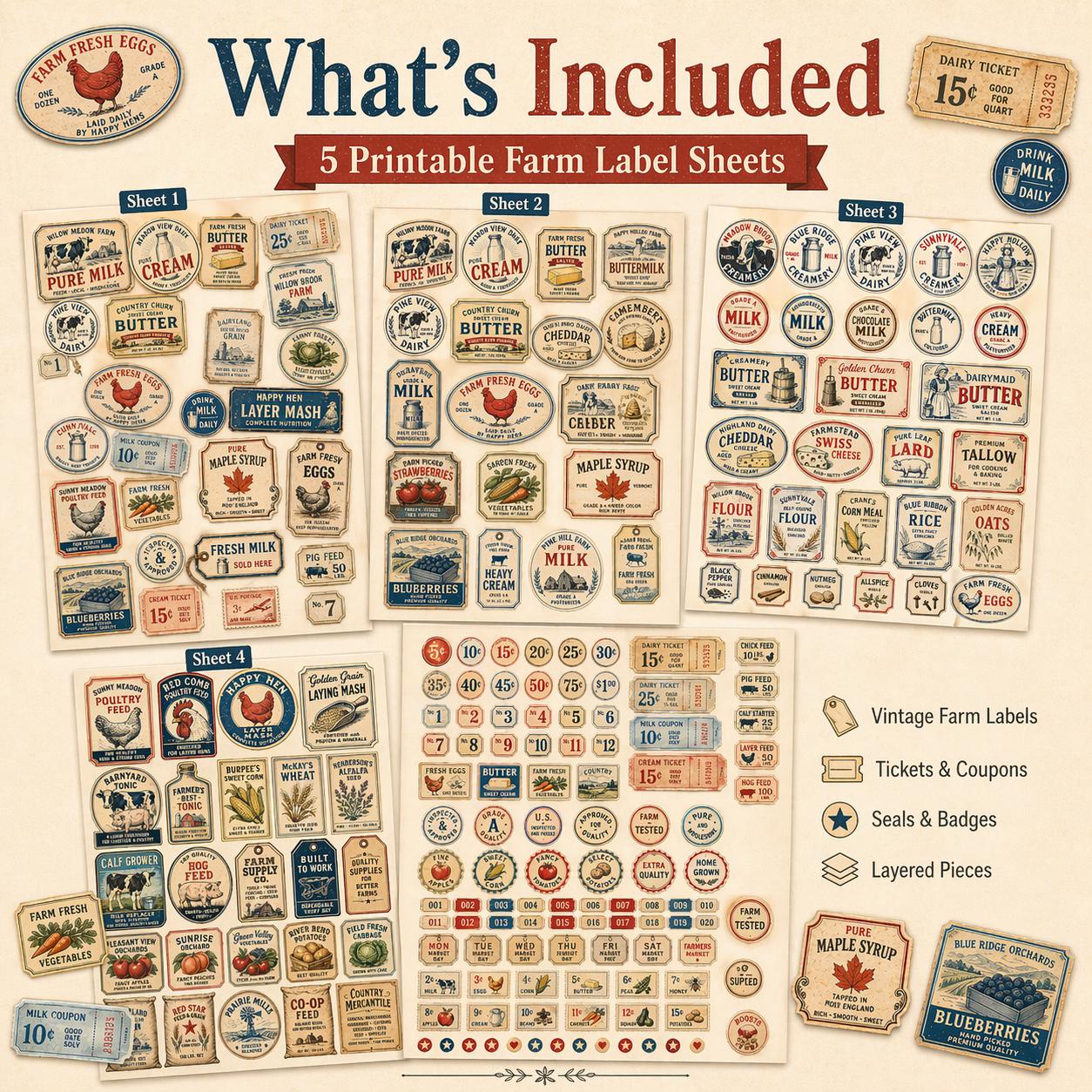 Vintage Farm Ephemera Bundle, Printable Farm Labels, Dairy Tags ...