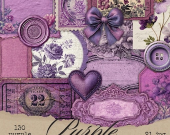 Purple Ephemera Labels, Vintage Labels, Junk Journal, Fussy Cuts, Specimen Label, Label Ephemera, Stamp Number, Printable Ephemera, Grunge