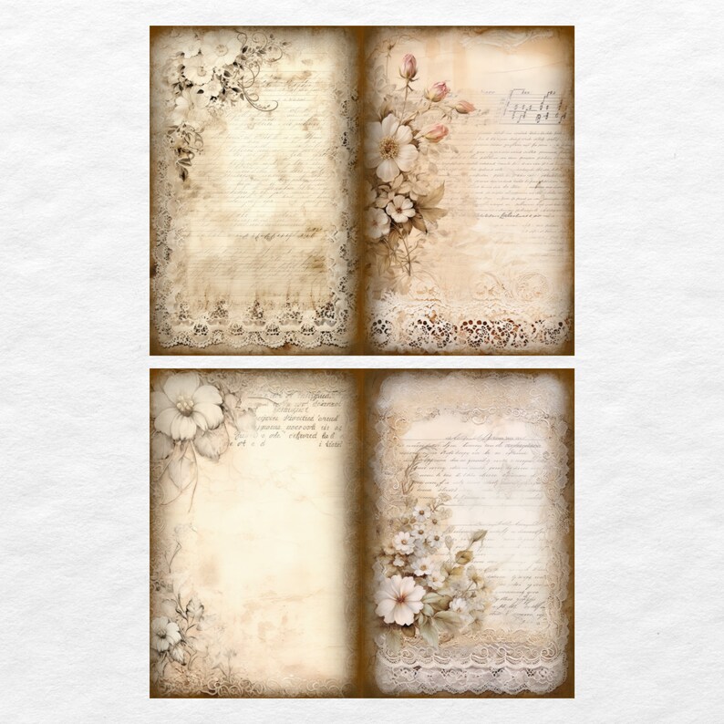 Vintage Lace Junk Journal Pages, Digital Grunge Scrapbook Paper ...