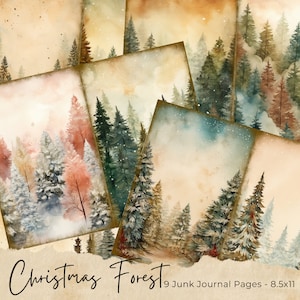 Christmas Forest Junk Journal, Xmas Trees Scrapbook Page, Woodland Journal Page, Printable Paper, Collage Sheet, Digital Download