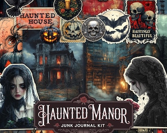 Haunted Manor Junk Journal Kit, Halloween Printable Ephemera, Halloween Journal, Creepy Junk Journal, Printable Journal, Printable Halloween