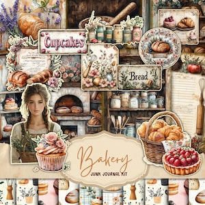 Kit de diário de lixo de cozinha antiga (páginas imprimíveis com coisas efêmeras, etiquetas, marcadores) Cottagecore Cooking Baking Papel digital Álbum de recortes digital