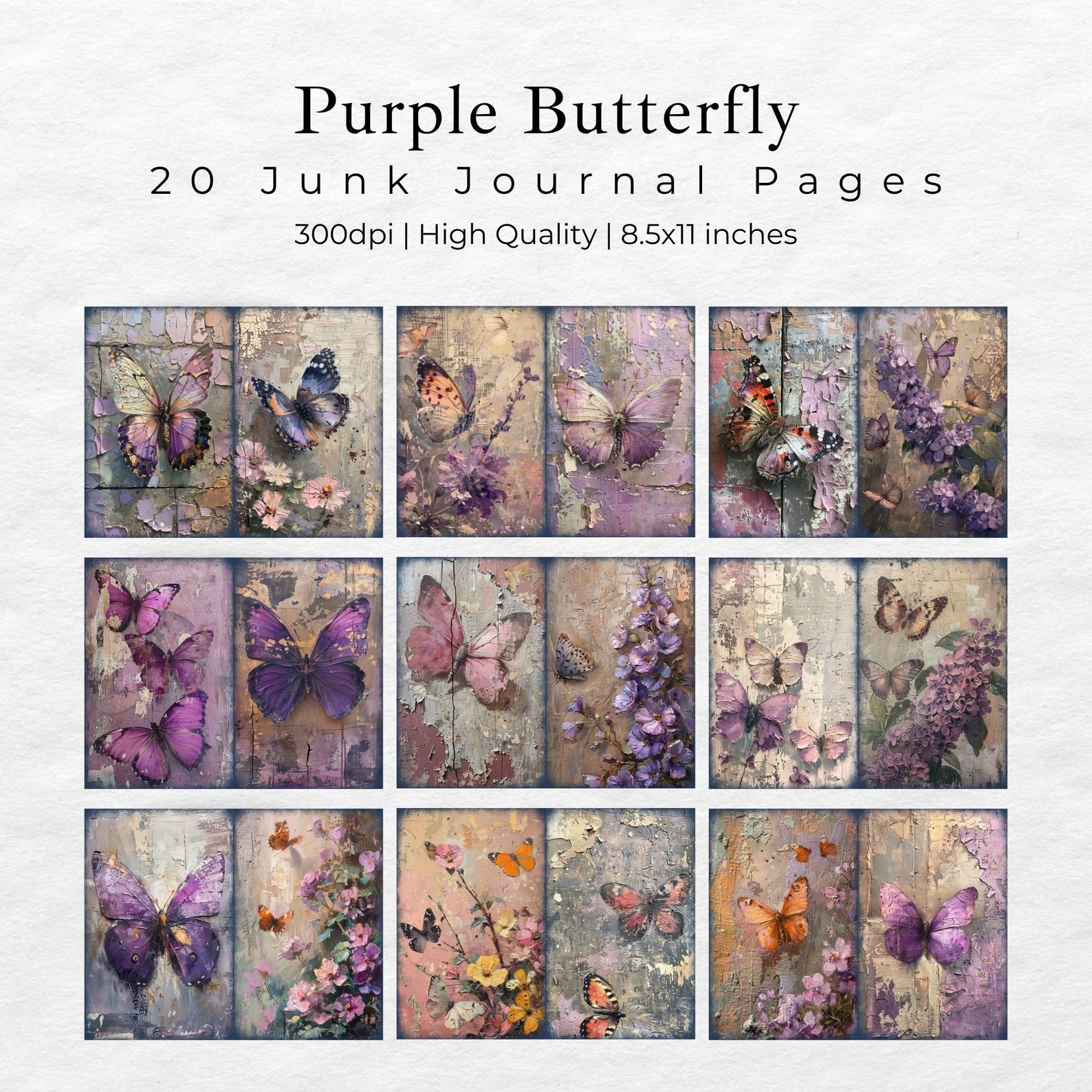Watercolor Butterfly Junk Journal Kit Fantasy Butterfly Journal Pages ...
