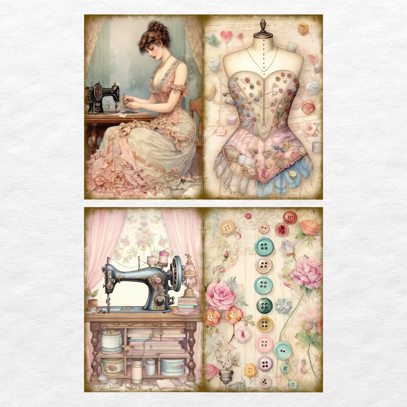 Vintage Sewing Junk Journal Pages, Digital Scrapbook Paper Kit ...