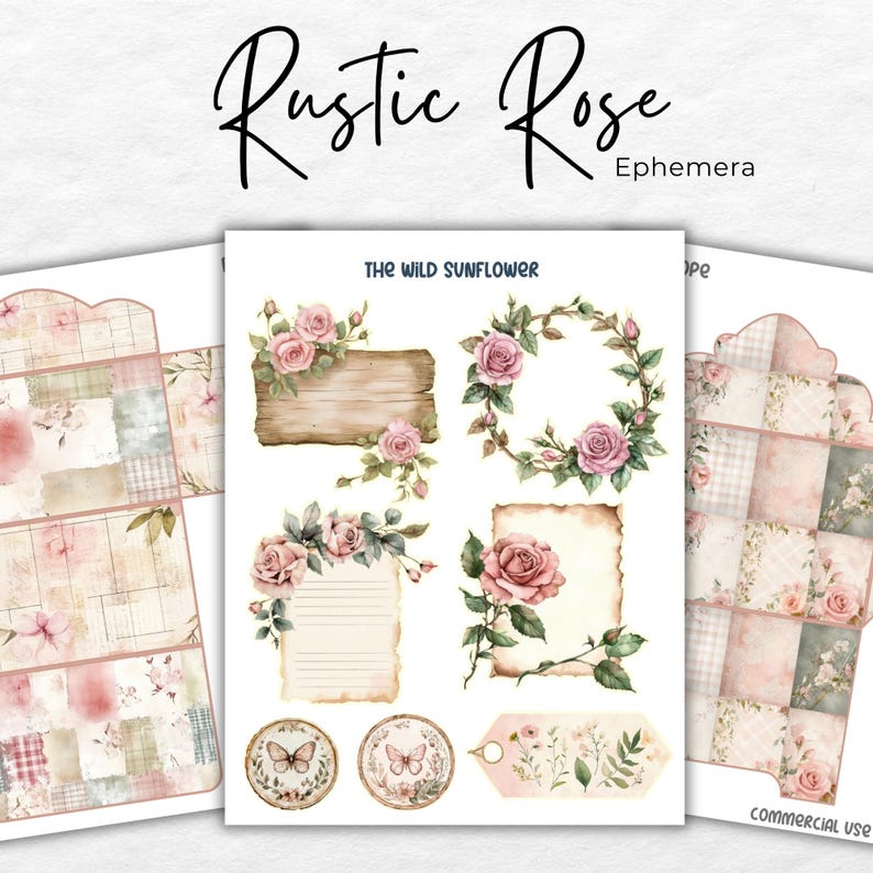 Shabby Chic Rose Junk Journal Kit (printable JPG Pages With Ephemera ...