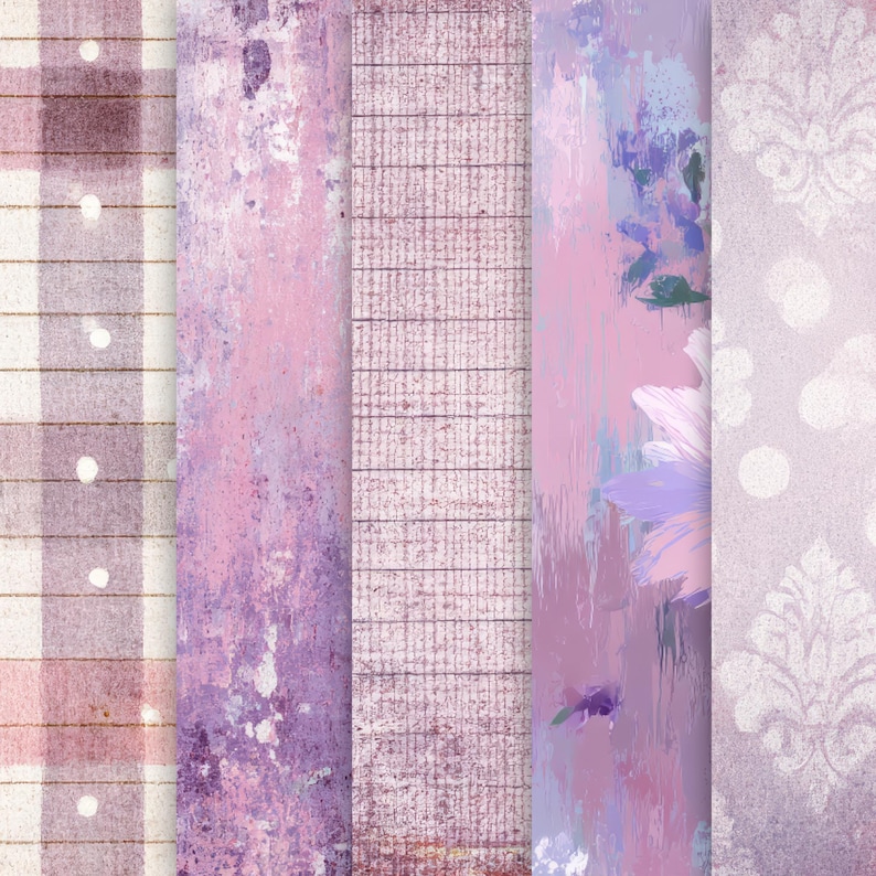 Purple Digital Paper Bundle, Grunge Scrapbook Paper, Vintage Floral ...
