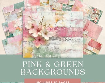 Pastel Pink and Green Junk Journal pages, scrapbook, ephemera, vintage pages, printable images, shabby chic, collage pages