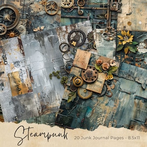 Páginas de diario basura Steampunk, papel industrial digital, imprimible victoriano, hoja de collage Digi, kit de álbum de recortes mecánico, efímera vintage