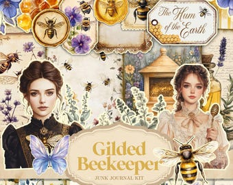 Junk Journal Watercolor Bee Garden, Printable Kit, Vintage, Bee, Journal Ephemera, Collage Sheets, Scrapbook Supplies, Digital Download