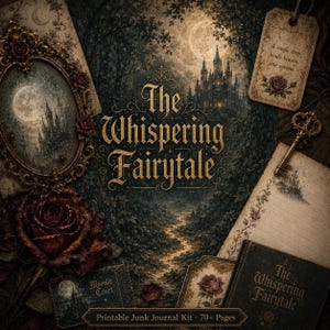 Whispering Fairytale Junk Journal Kit - Grimm Fairytale Digital Pages Enchanted Forest Printable 70pg