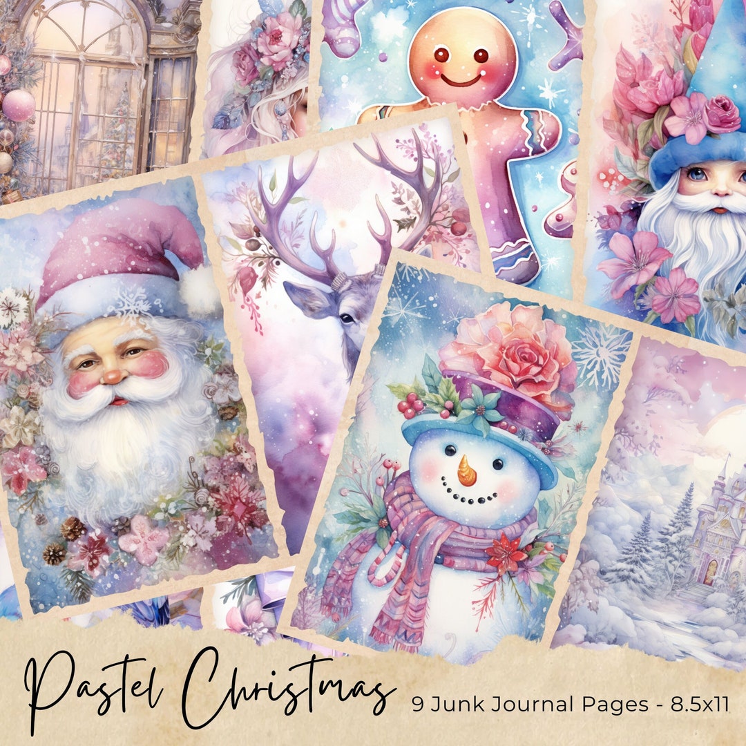 Pastel Christmas Junk Journal Pages, Digital Scrapbook Paper Kit ...