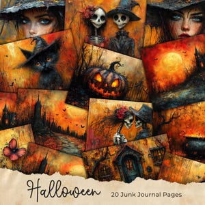 Halloween Junk Journal Pages, Digital Scrapbook Paper Kit, Spooky Gothic Printable, Vintage Ephemera, Pumpkin Collage Sheet, Grimoire BOS