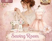 Sewing Room Junk Journal Kit, Vintage Sewing Printable Journal Pages, Shabby Chic Scrapbook Papers, Dressmaker Ephemera Kit Download