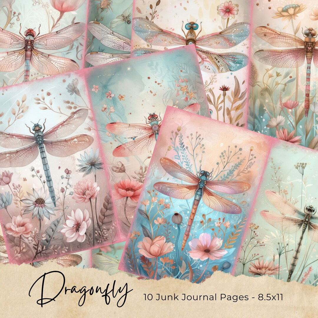 Dragonflies Junk Journal Kit, Vintage Journal Papers, Dragonfly Junk ...