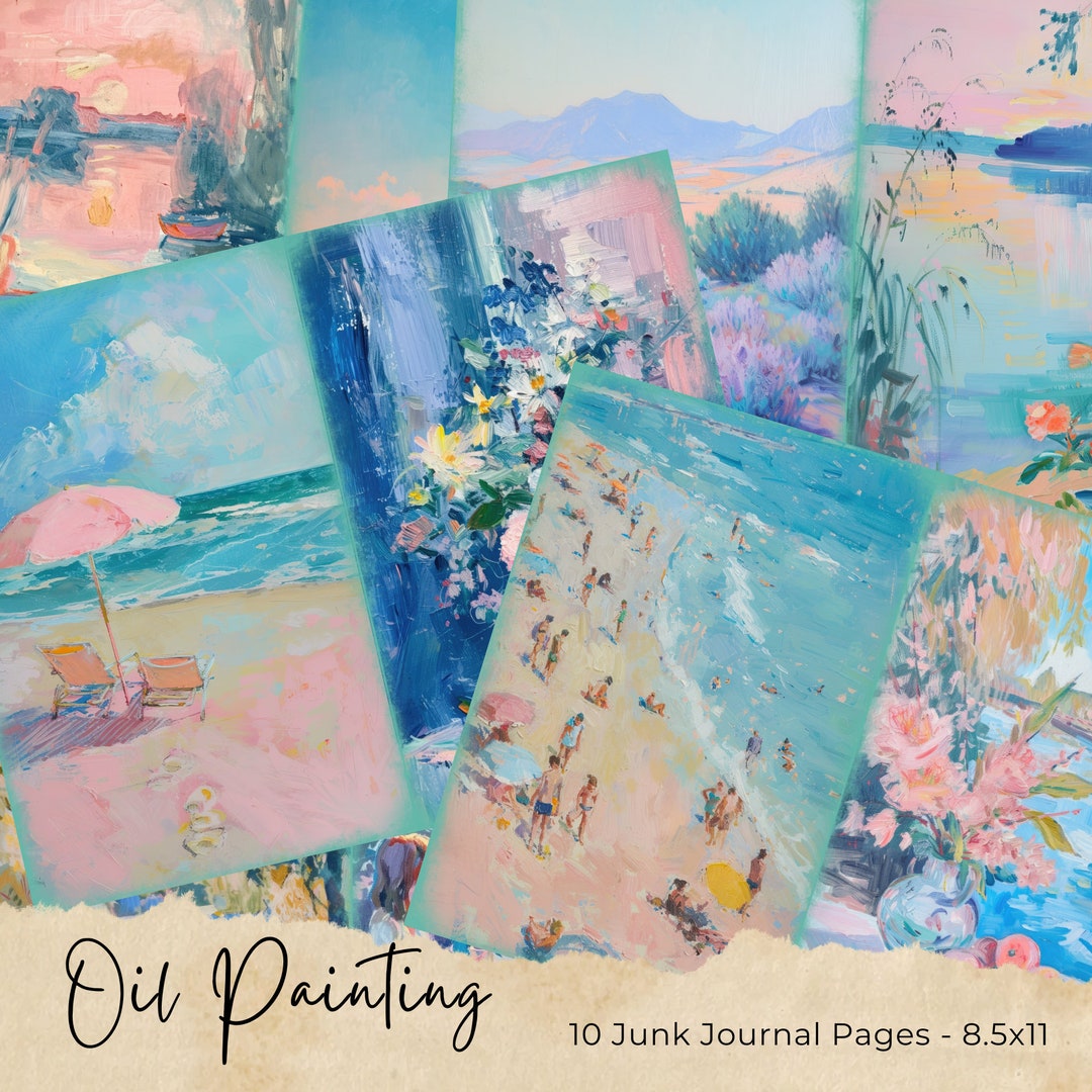 Teal and Pink Mixed Media Junk Journal Art Kit, Digital Papers ...