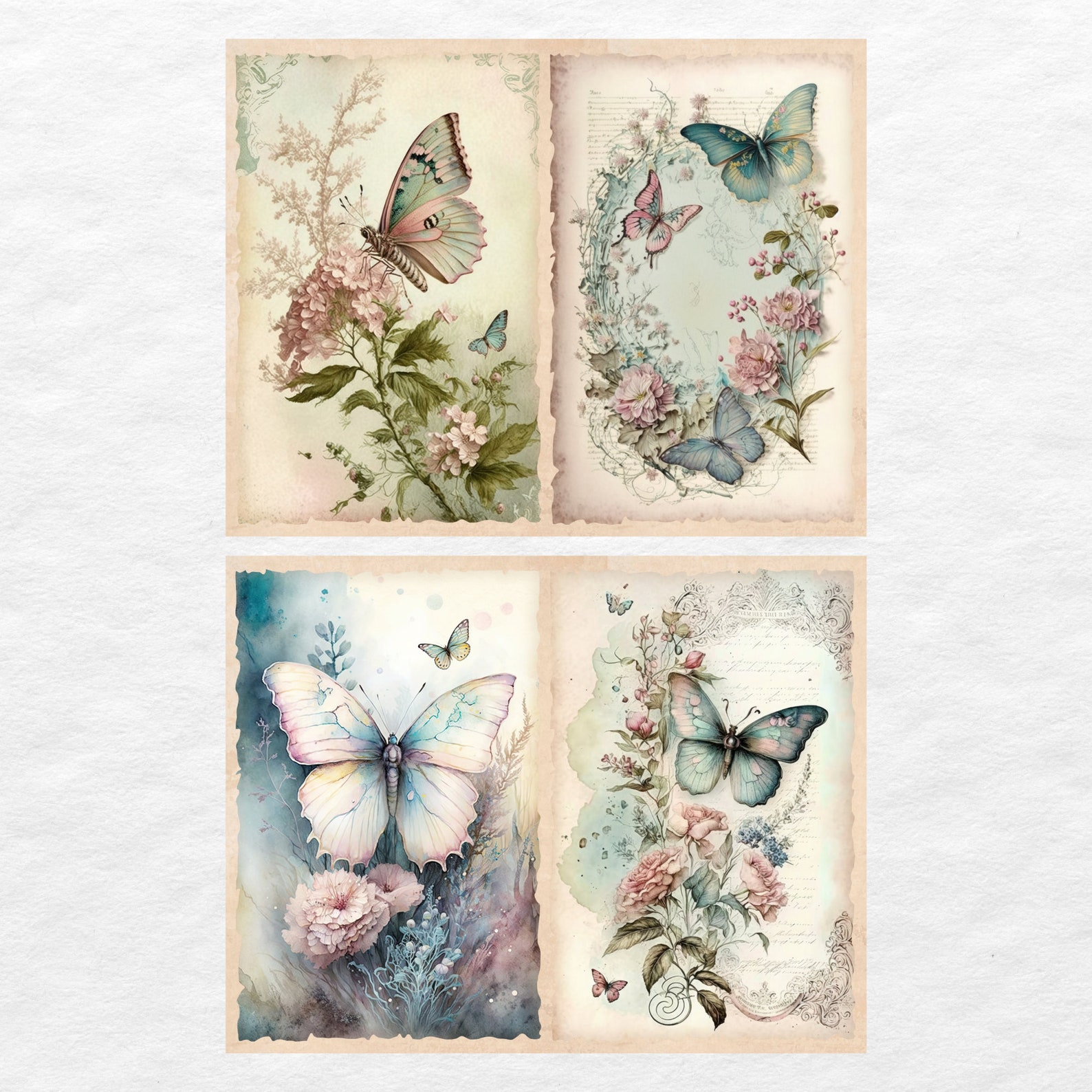 Watercolor Butterfly Junk Journal Kit Fantasy Butterfly Journal Pages ...