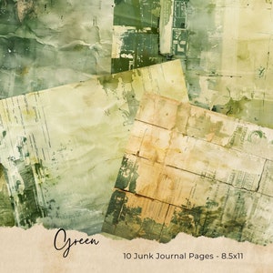 Kit di diario spazzatura foglia verde. Bellissimo diario botanico vintage, carta digitale per scrapbooking, diario da giardino con pagine squallide stampabili grunge