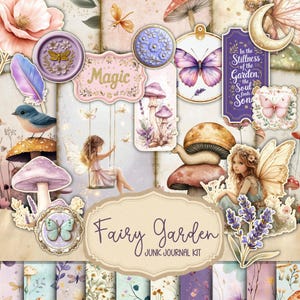 Kit de journal indésirable du jardin des fées, éphémères du printemps, album à imprimer, papier imprimable, collage numérique, pages de printemps, collage numérique