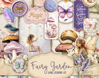 Fairy Garden Junk Journal Kit, Spring Ephemera, Scrapbook printable, Printable Paper, Digital Collage, Spring Pages, Digital Collage