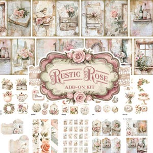 Shabby Chic Rose Junk Journal Add-on Kit (afdrukbare JPG-pagina's met kortstondige gebeurtenissen, omslag, tags), Pastel, Bird, Rose Digitaal papier, Digitale download