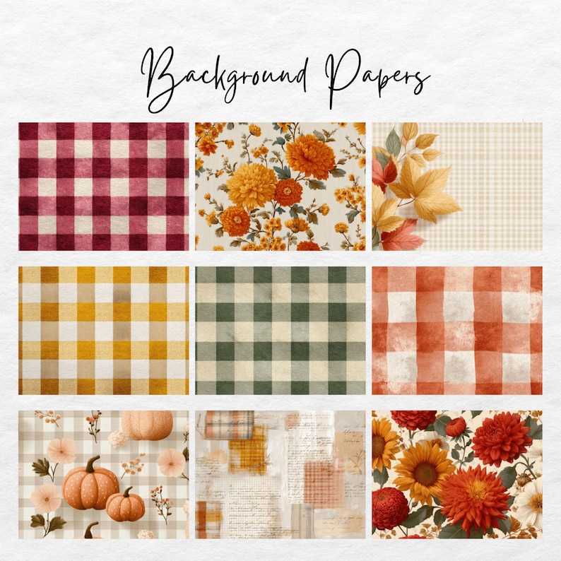 Digital Junk Journal Kit Fall Gingham Floral, Autumn Printable Ephemera ...