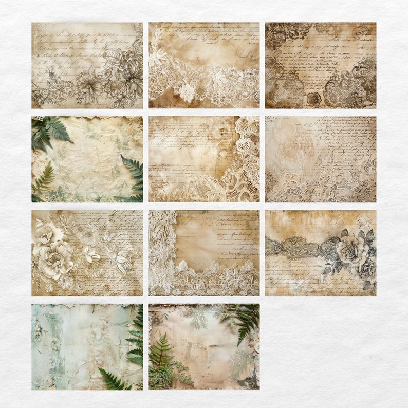 Vintage Lace Junk Journal Pages, Digital Grunge Scrapbook Paper ...