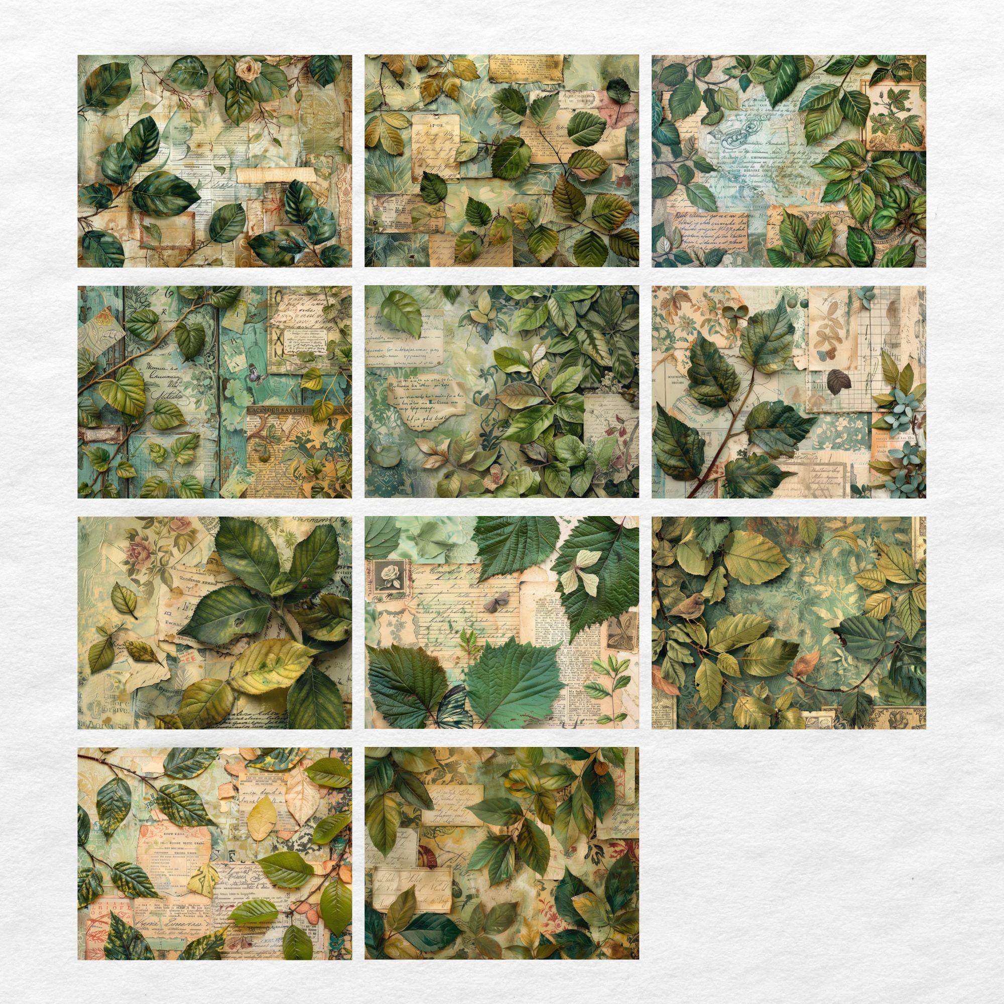 Green Leaf Junk Journal Kit Vintage Botanical Beautiful Journal Digital ...