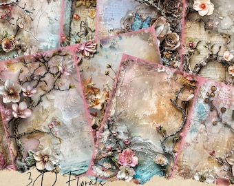 Watercolor 3D Wildflowers Border Junk Journal Printable Page, Flowers Junk Journal Kit, Junk Journal Paper Digital Collage Sheet