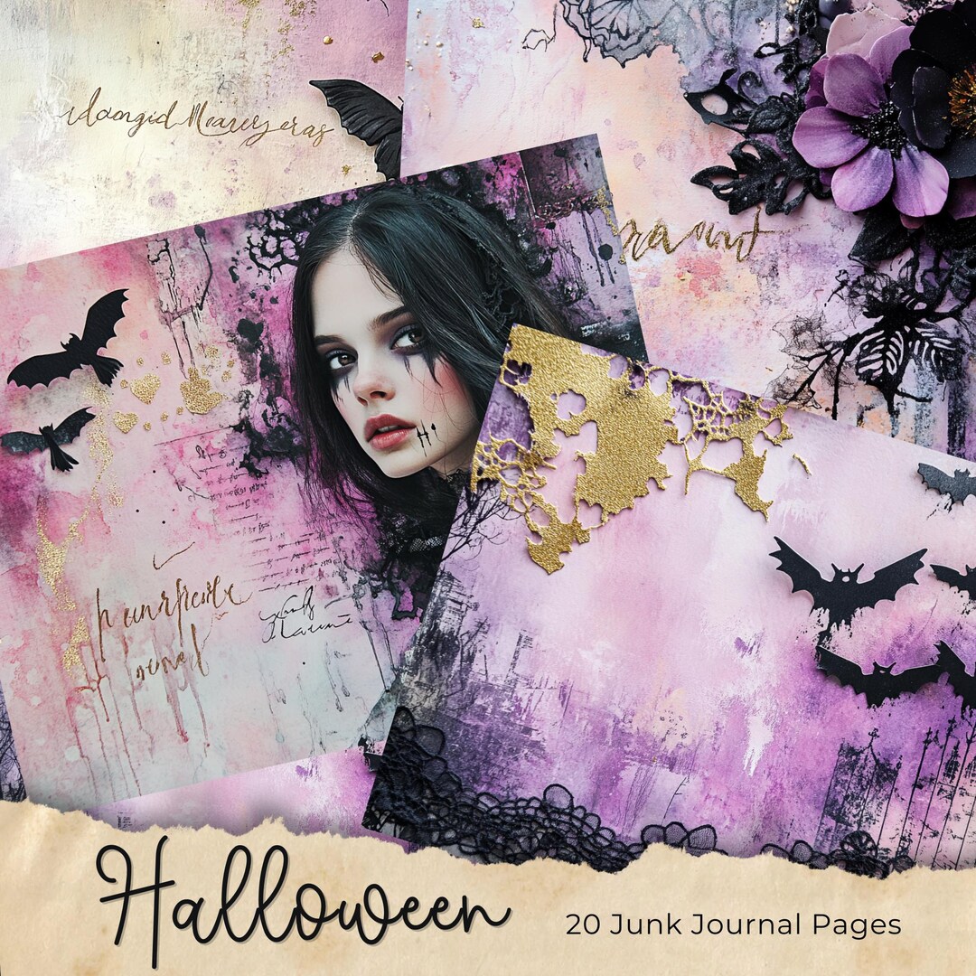 Halloween Junk Journal Pages, Digital Scrapbook Paper Kit, Spooky ...
