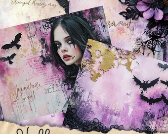 Halloween Junk Journal Pages, Digital Scrapbook Paper Kit, Spooky Gothic Printable, Vintage Ephemera, Pumpkin Collage Sheet, Grimoire BOS