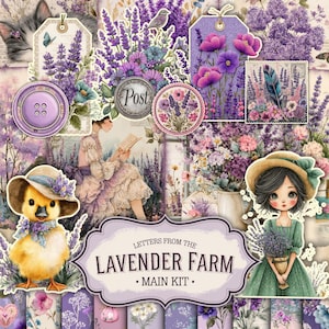 Lavender Junk Journal Kit, Printable Floral Ephemera, Digital Scrapbook Pages, Shabby Chic Craft Supplies, Floral Pages, Botanical Scrapbook