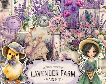 Lavender Junk Journal Kit, Printable Floral Ephemera, Digital Scrapbook Pages, Shabby Chic Craft Supplies, Floral Pages, Botanical Scrapbook