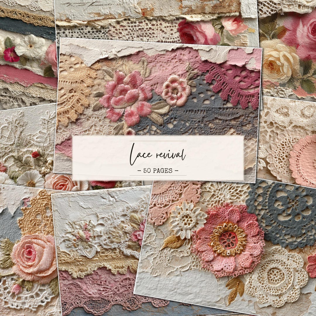 Lace Junk Journal Pages, Vintage Lace Printable Kit, Shabby Chic ...