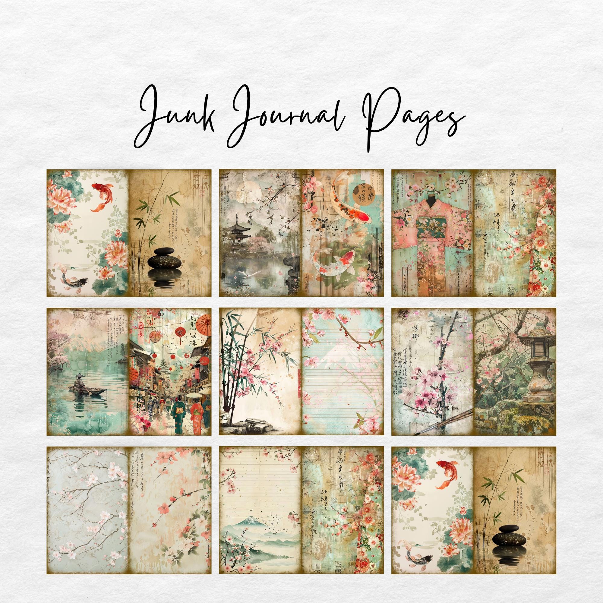 Vintage Japan Junk Journal Pages- Cherry Blossom Junk Journal