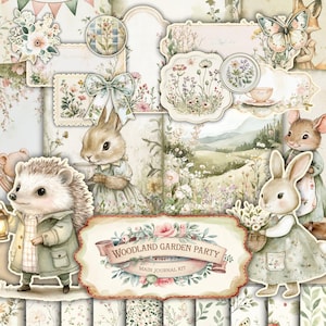 Pagine di diario "Foresta Incantata", foglio collage stampabile, carta per scrapbooking digitale, kit "Bosco Oscuro", effimeri vintage, download fantasy