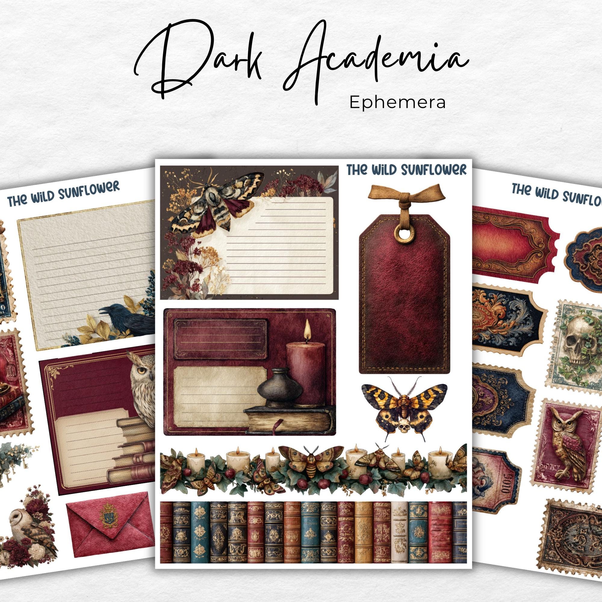 Dark Academia Junk Journal Kit, Gothic Library Digital Paper, Moth ...