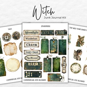 Green Witch Junk Journal Kit, Spell Book Witch Collage Printables ...