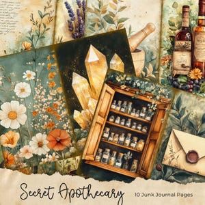 Secret Apothecary Junk Journal Pages – Páginas imprimíveis encantadoras inspiradas no vintage com poções, ervas e designs rústicos de boticário