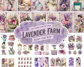 Lavender Junk Journal Kit, Printable Floral Ephemera, Digital Scrapbook Pages, Shabby Chic Craft Supplies, Floral Pages, Botanical Scrapbook